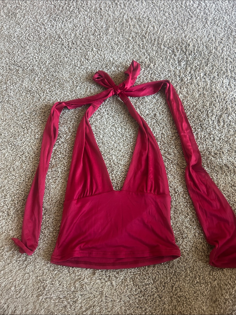 Red Halter V-Neck Women's Top